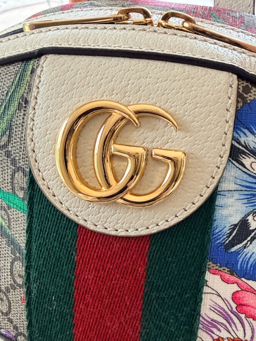 Gucci Floral GG Canvas Ophidia Backpack in Multicolor and Cream Leather - Picture 11 of 15